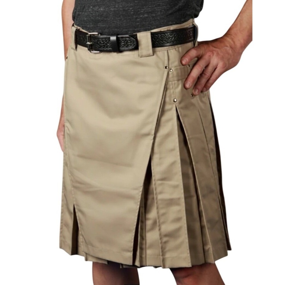 Stumptown Kilt USA Khaki Adjustable 21" 14 Pleats Work Scottish Utility Canvas
